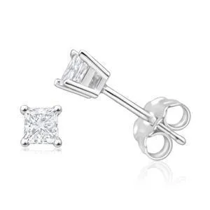 GB Earrings Princess Shaped F Vs1 Real Natural Earth Mined Diamond Stud Earrings 20 Carat White Gold 14K