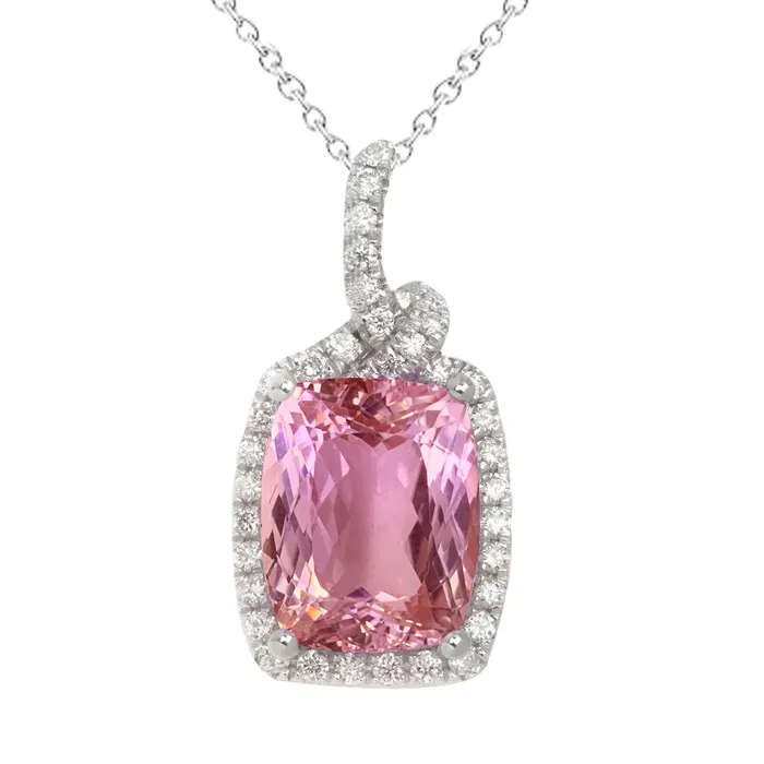 GB Necklaces Cushion Cut Pink Kunzite Stone Necklace