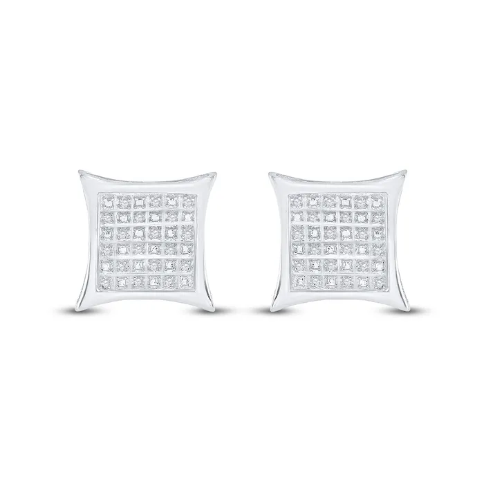 GND Earrings GND Sterling Silver Womens Round Diamond Kite Square Earrings 18 Cttw