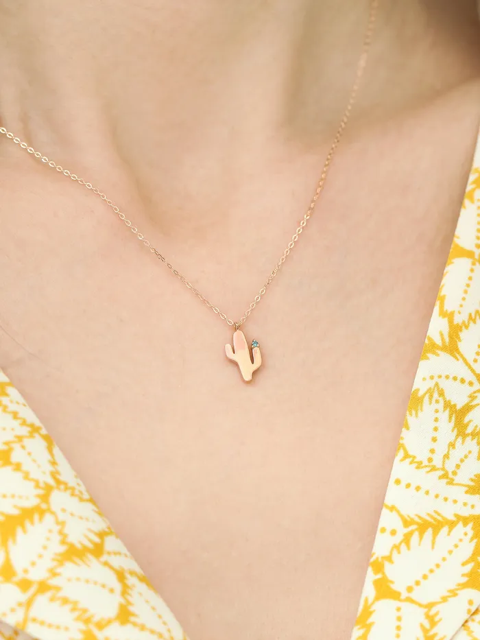 14K 18K Gold Blue Dia Cactus Necklace MinimalBijoux Necklaces