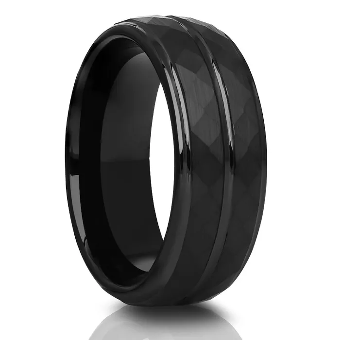 Black Tungsten Wedding Ring Hammered Wedding Ring Black Tungsten Wedding Band 8mm Clean Casting Jewelry Rings