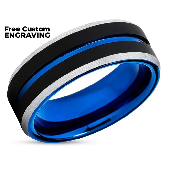 Clean Casting Jewelry Blue Tungsten Ring Blue Wedding Ring Black Wedding Ring Tungsten Ring Band Rings