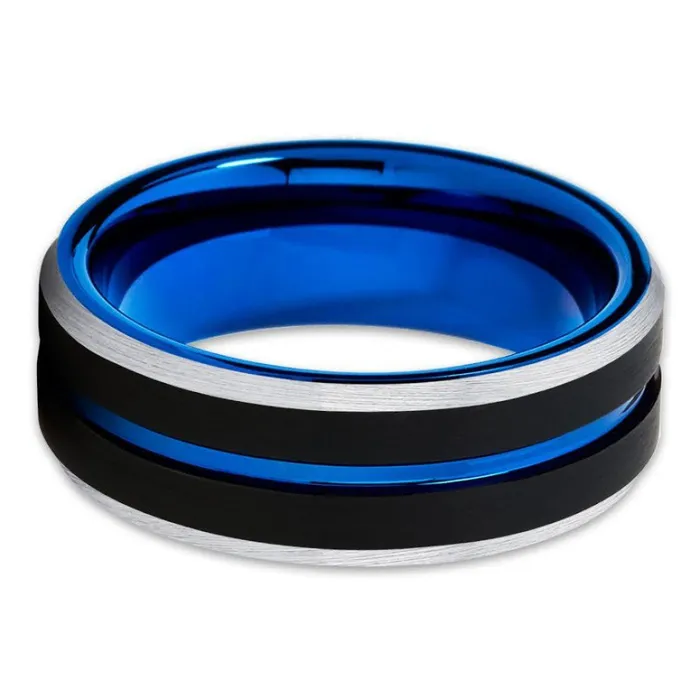 Clean Casting Jewelry Blue Tungsten Ring Blue Wedding Ring Black Wedding Ring Tungsten Ring Band Rings