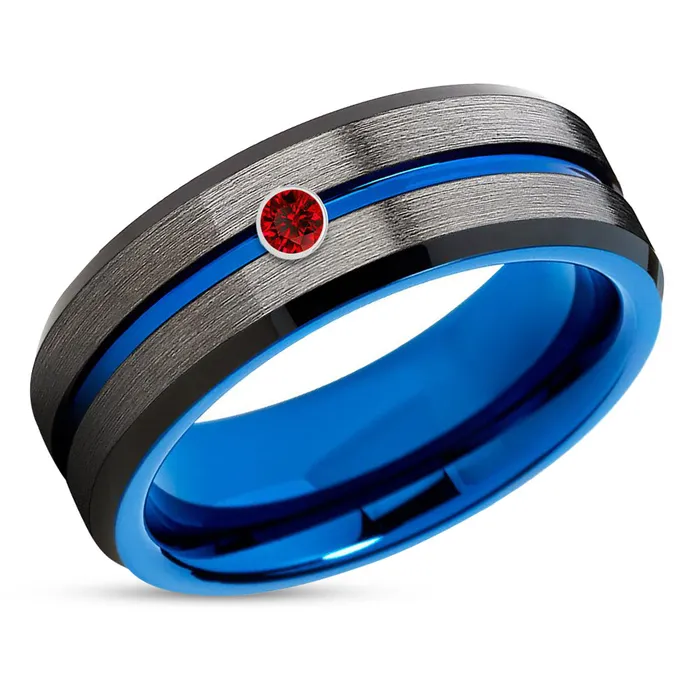 Rings Clean Casting Jewelry Ruby Tungsten Ring Blue Tungsten Gunmetal Wedding Band Blue Wedding Band