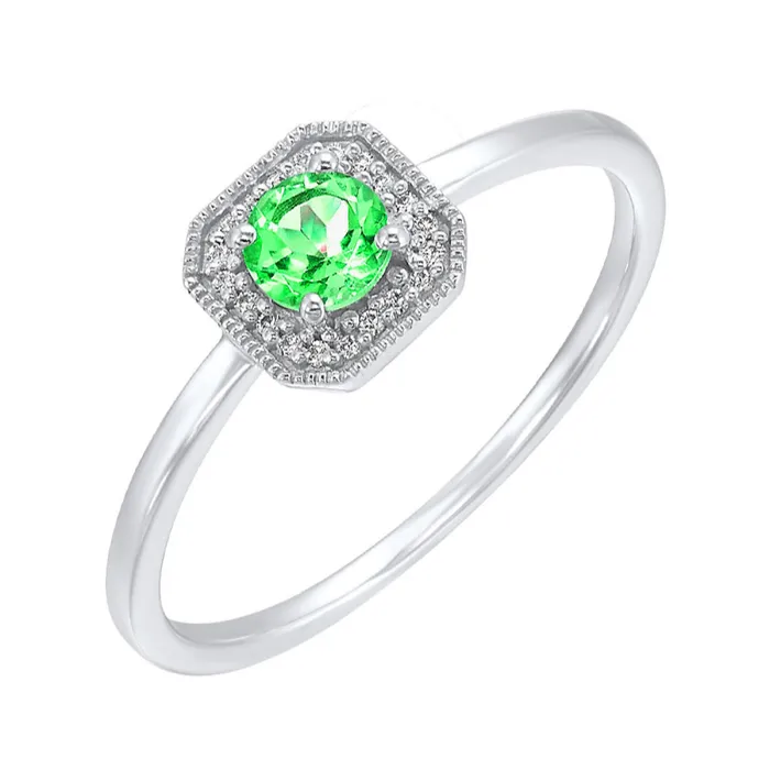 Rings International Diamond Center White Gold Diamond and Created Emerald Gemstone Ring