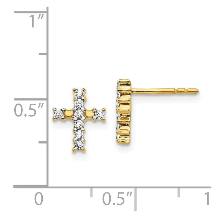 14K Gold Polished Diamond Cross Post Earrings Jewelry Earrings 14K Gold Polished Diamond Cross Post Earrings Jewelry Earrings