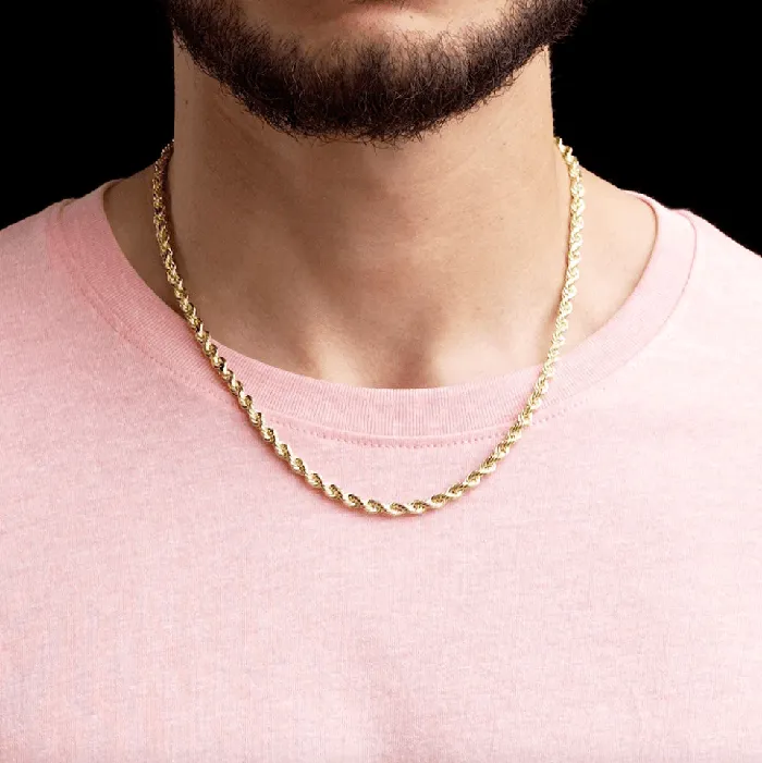 5MM 18K Solid Gold Rope Chain VVS Jewelry PreStyled Sets