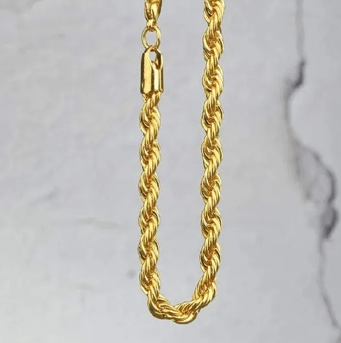 5MM 18K Solid Gold Rope Chain VVS Jewelry PreStyled Sets