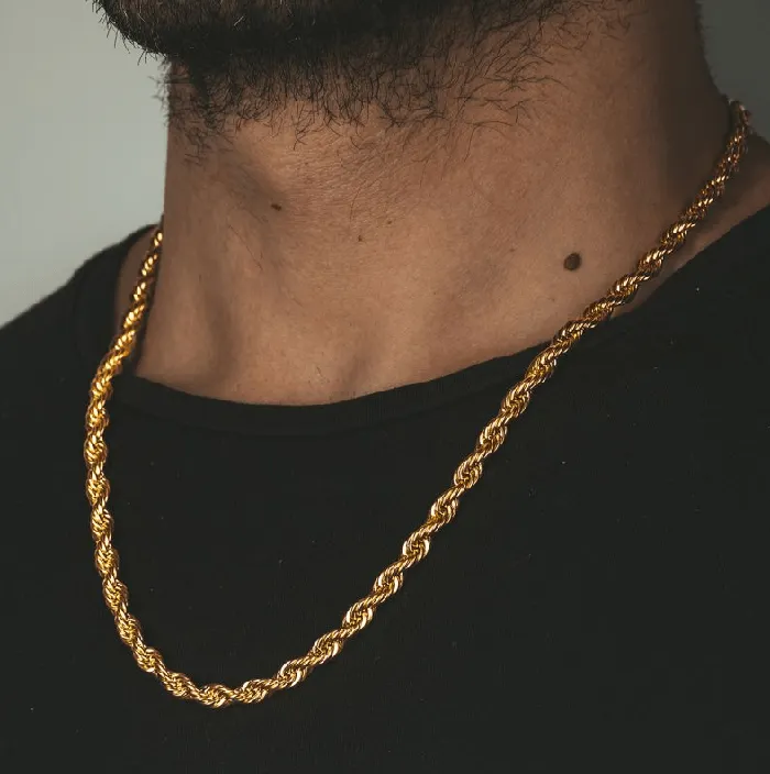 5MM 18K Solid Gold Rope Chain VVS Jewelry PreStyled Sets