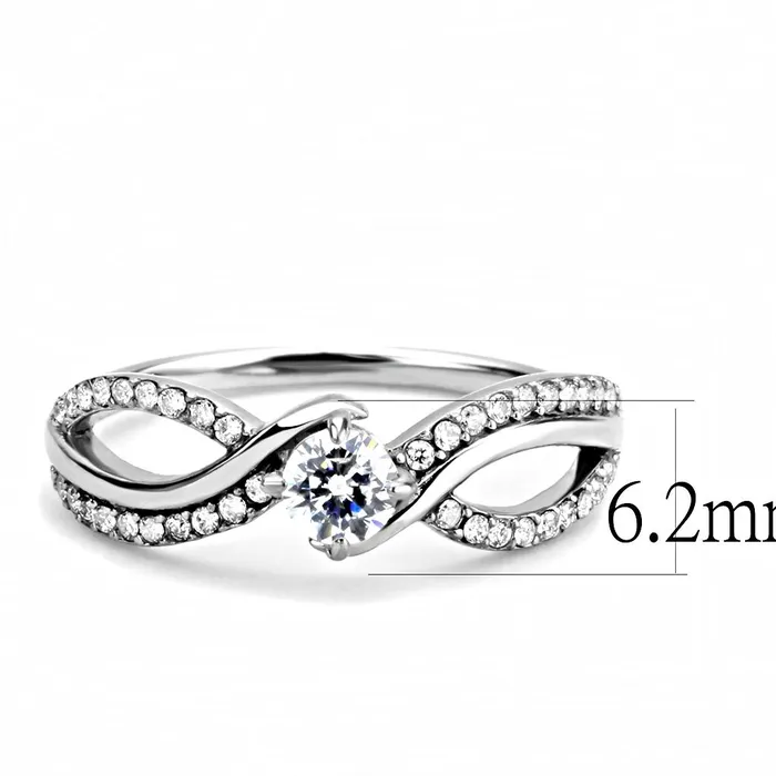 Alamode DA147 High polished no plating Stainless Steel Ring with AAA Grade CZ in Clear Rings