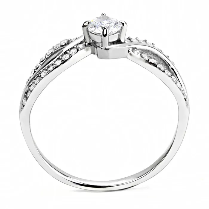 Alamode DA147 High polished no plating Stainless Steel Ring with AAA Grade CZ in Clear Rings