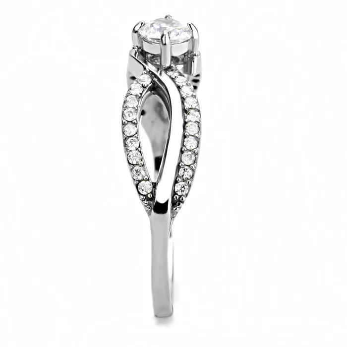 Alamode DA147 High polished no plating Stainless Steel Ring with AAA Grade CZ in Clear Rings