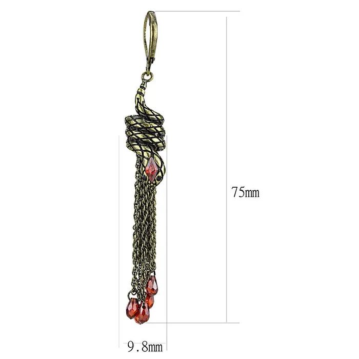 Alamode Earrings LO4181 Antique Copper Brass Earrings with AAA Grade CZ in Garnet