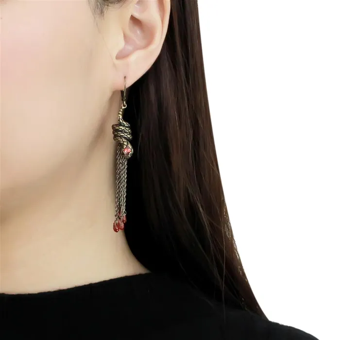 Alamode Earrings LO4181 Antique Copper Brass Earrings with AAA Grade CZ in Garnet