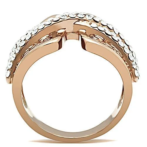 Alamode Rings GL156 IP Rose GoldIon Plating Brass Ring with Top Grade Crystal in Clear