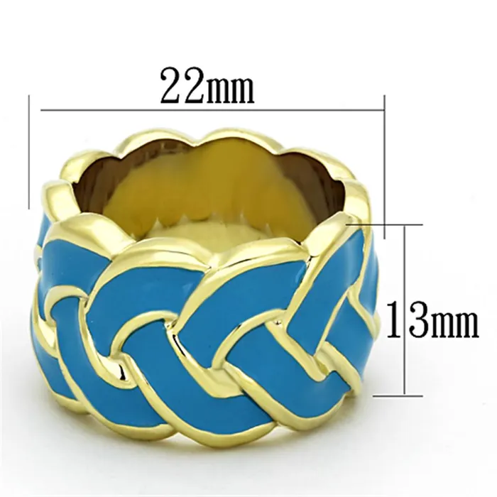 Alamode Rings LO3010 Gold Brass Ring with Epoxy in Sea Blue