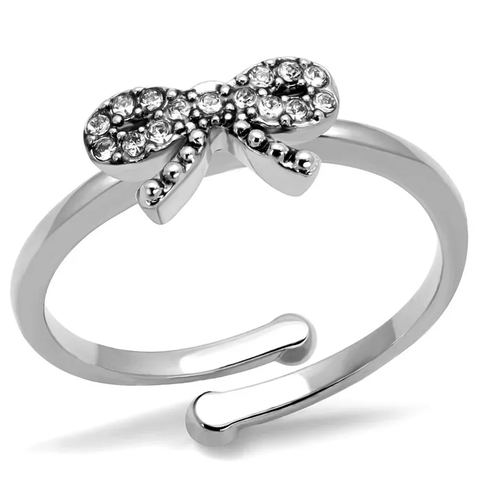 Alamode Rings LO4041 Rhodium Brass Ring with Top Grade Crystal in Clear