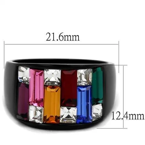 Alamode Rings TK1397J IP BlackIon Plating Stainless Steel Ring with Top Grade Crystal in Multi Color