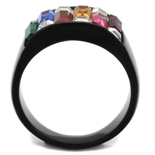 Alamode Rings TK1397J IP BlackIon Plating Stainless Steel Ring with Top Grade Crystal in Multi Color