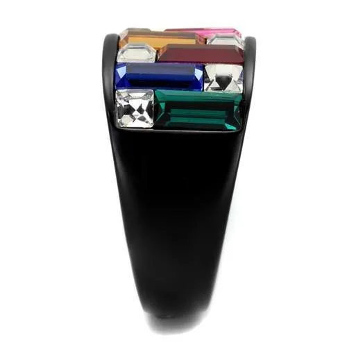 Alamode Rings TK1397J IP BlackIon Plating Stainless Steel Ring with Top Grade Crystal in Multi Color