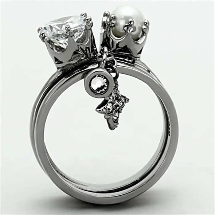 Alamode Rings TK1497 High polished no plating Stainless Steel Ring with AAA Grade CZ in Clear