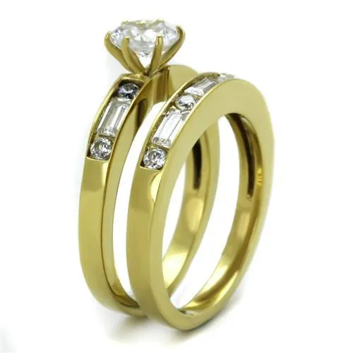 Alamode Rings TK1897 IP GoldIon Plating Stainless Steel Ring with AAA Grade CZ in Clear
