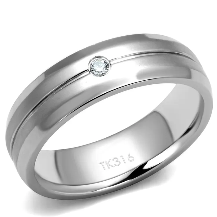 Alamode Rings TK2936 High polished no plating Stainless Steel Ring with AAA Grade CZ in Clear