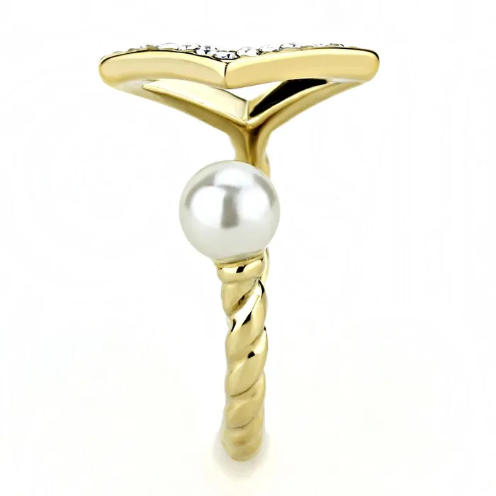 Alamode Rings TK3523 IP GoldIon Plating Stainless Steel Ring with Synthetic Pearl in White