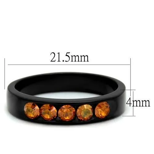 Alamode TK2206 IP BlackIon Plating Stainless Steel Ring with Top Grade Crystal in Champagne Rings