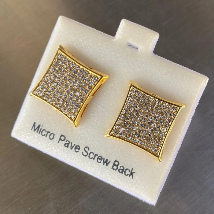 AMERICAN TIME Earrings Big 17MM Kite Earrings Micro Pave 9 Rows Gold Finish Screw Back AMERICAN TIME Earrings Big 17MM Kite Earrings Micro Pave 9 Rows Gold Finish Screw Back