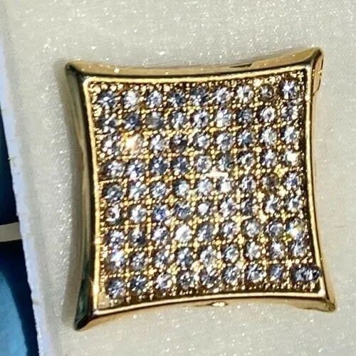 AMERICAN TIME Earrings Big 17MM Kite Earrings Micro Pave 9 Rows Gold Finish Screw Back AMERICAN TIME Earrings Big 17MM Kite Earrings Micro Pave 9 Rows Gold Finish Screw Back