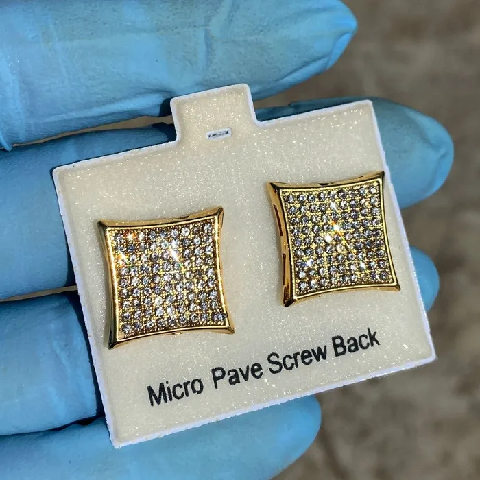 AMERICAN TIME Earrings Big 17MM Kite Earrings Micro Pave 9 Rows Gold Finish Screw Back AMERICAN TIME Earrings Big 17MM Kite Earrings Micro Pave 9 Rows Gold Finish Screw Back
