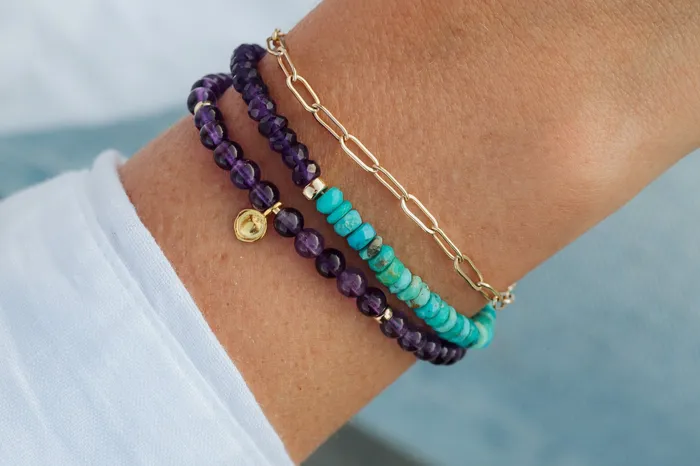 Amethyst 4mm bracelet with heart Earthly Abundance Jewelry Bracelets