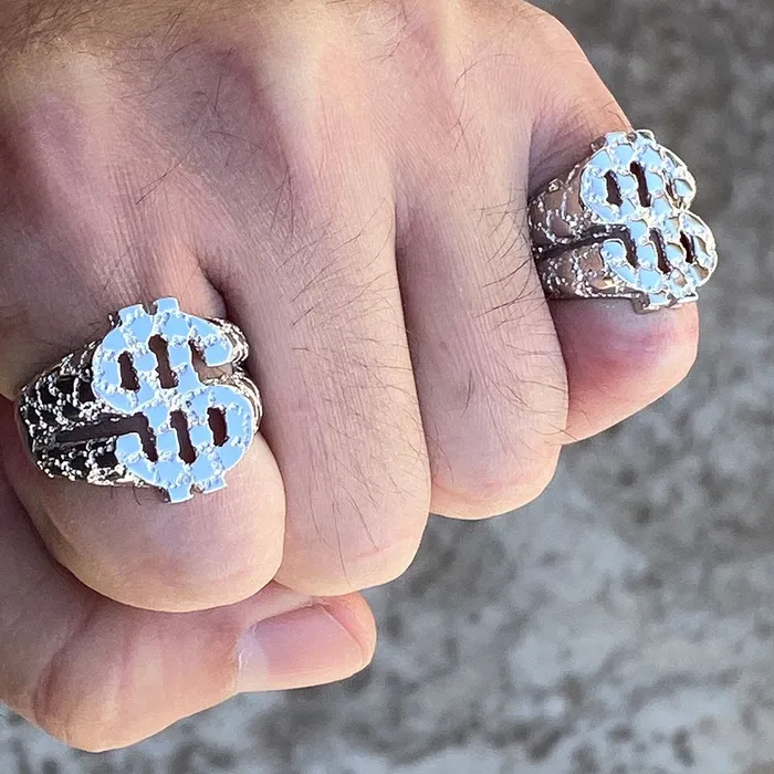 Bling Cartel Admin Solid 925 Sterling Silver Nugget Dollar Sign Ring Rings