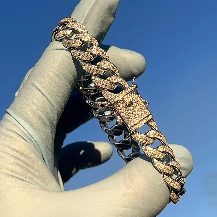 Bling Cartel Bracelets 925 Sterling Silver Miami Cuban Link Moissanite Bracelet 12MM 8 Inch