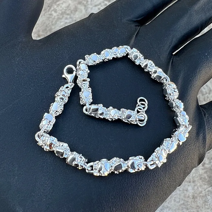 Bracelets Bling Cartel Solid 925 Sterling Silver Nugget Cut Round Bracelet 55MM 7 or 85