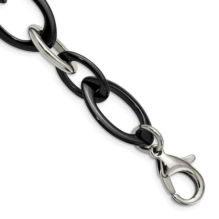 Bracelets Chisel Stainless Steel And Black Ceramic Polished Bracelet