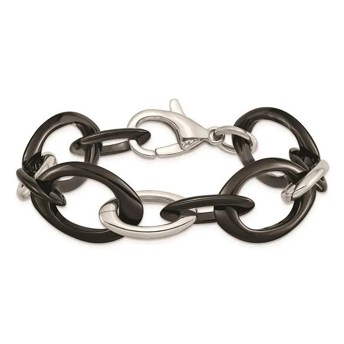 Bracelets Chisel Stainless Steel And Black Ceramic Polished Bracelet Bracelets Chisel Stainless Steel And Black Ceramic Polished Bracelet