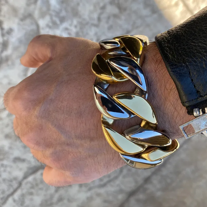 Bracelets Mens Huge Bracelet 316L Stainless Steel Cuban Two Tone 95 x 30MM Vivi Bracelets Mens Huge Bracelet 316L Stainless Steel Cuban Two Tone 95 x 30MM Vivi