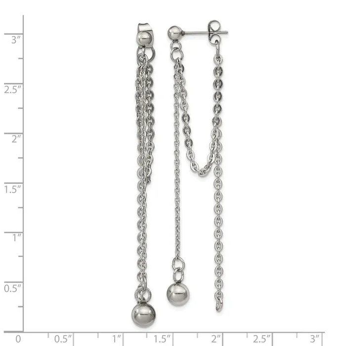 Chisel Earrings Stainless Steel Polished Multi Chain Front and Back Post Dangle Earrings