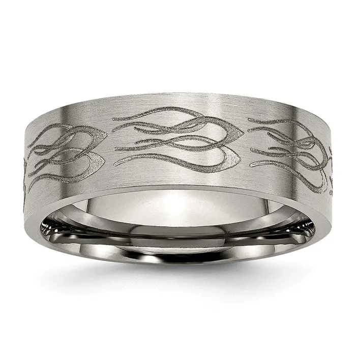 Chisel Rings Titanium Flat 8mm Laser Design Brushed Band TB33T