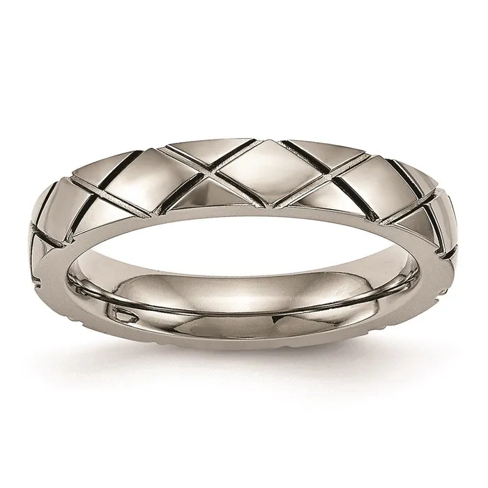 Chisel Rings Titanium Polished Criss Cross Grooved Ring TB484