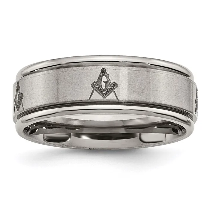 Chisel Rings Titanium Ridged Edge 8mm Laser Design Brushed Polished Band TB11M