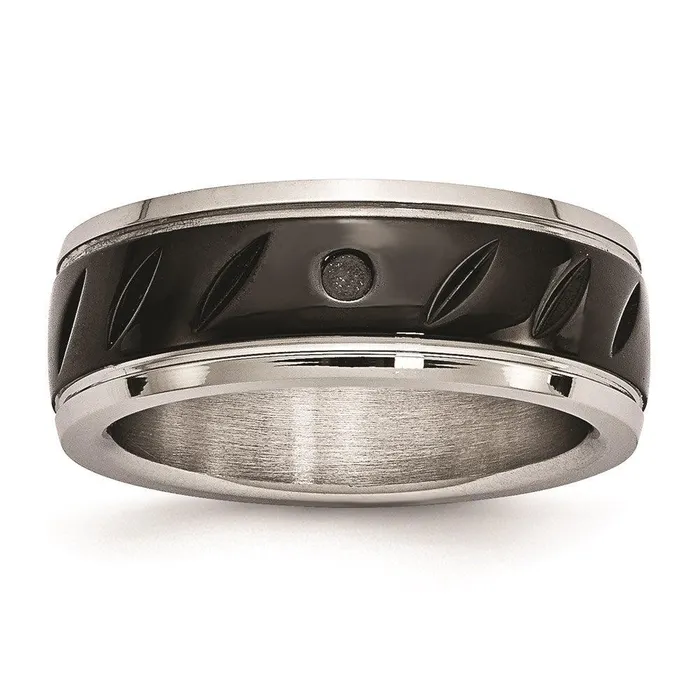Chisel Stainless Steel Polished Black IP Grooved Ring Rings