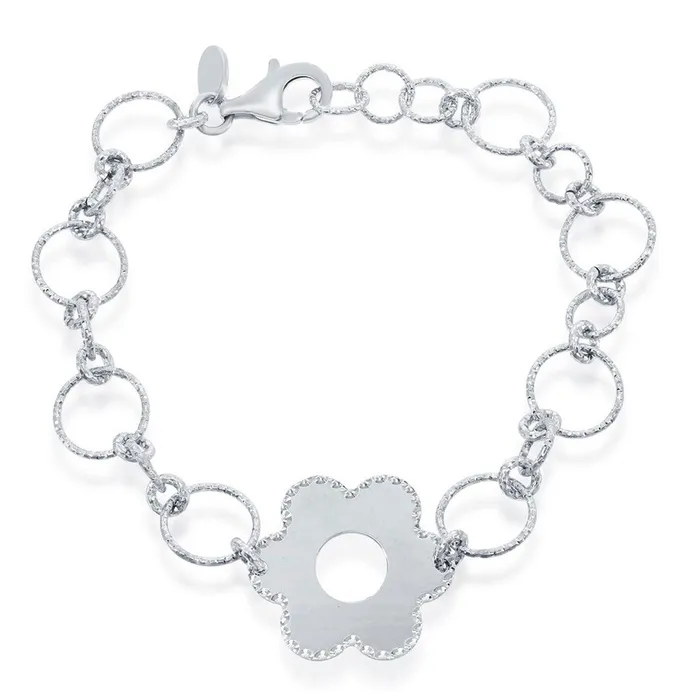 Classic Bracelets Classic Womens Bracelet Sterling Silver DC Circles and Center Flower S4770