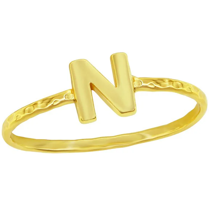 Classic Rings Classic Unisex Gold Tone N Initial Hammered Ring W2829