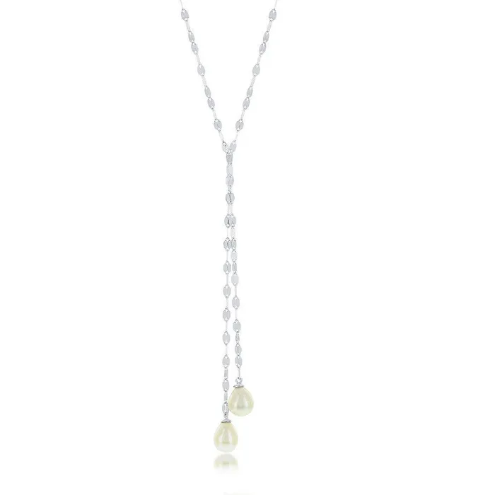 Classic Sterling Silver Flat Mirror Chain with FWP Lariat Necklace Necklaces