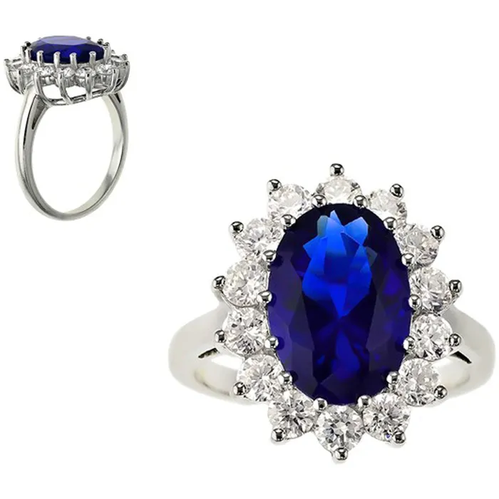 Classic Womens Blue Sapphire and Clear CZ Ring W9208 Classic Rings
