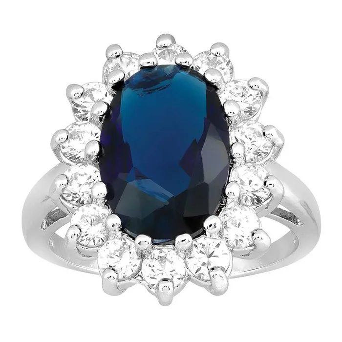 Classic Womens Blue Sapphire and Clear CZ Ring W9208 Classic Rings