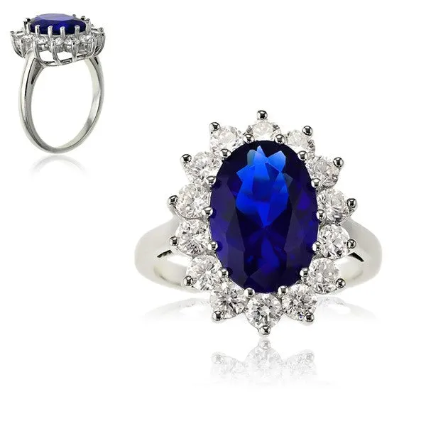 Classic Womens Blue Sapphire and Clear CZ Ring W9208 Classic Rings
